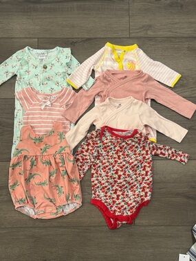 Mixed Girls' One-Piece Bodysuit Set in Pink, Coral & Mint - Cute Prints